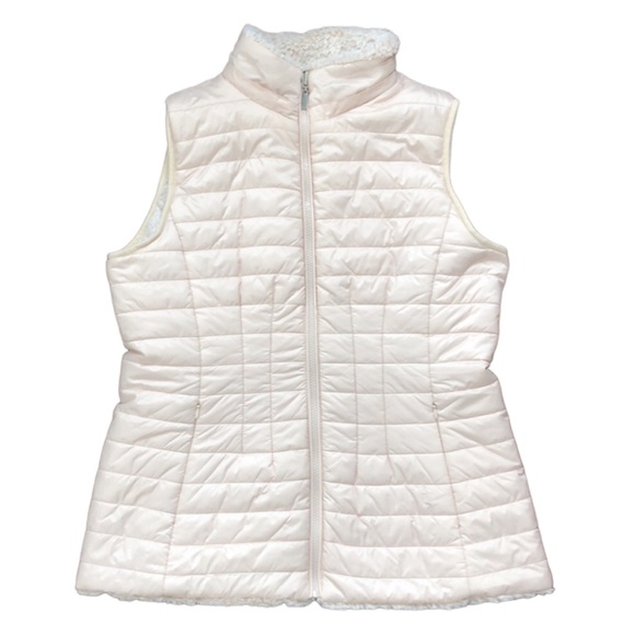 Gallery Jackets & Blazers - Gallery Cream Reversible Faux Fur To Quilted Full Zip Vest With Pockets Large